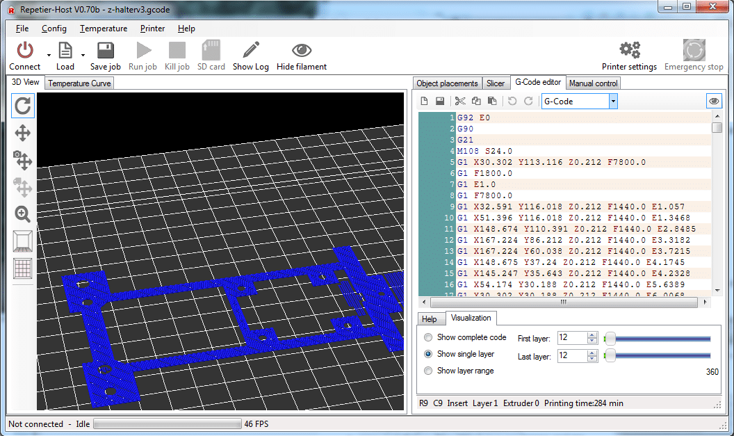 gcodeeditor2 G-code editor showing single layer