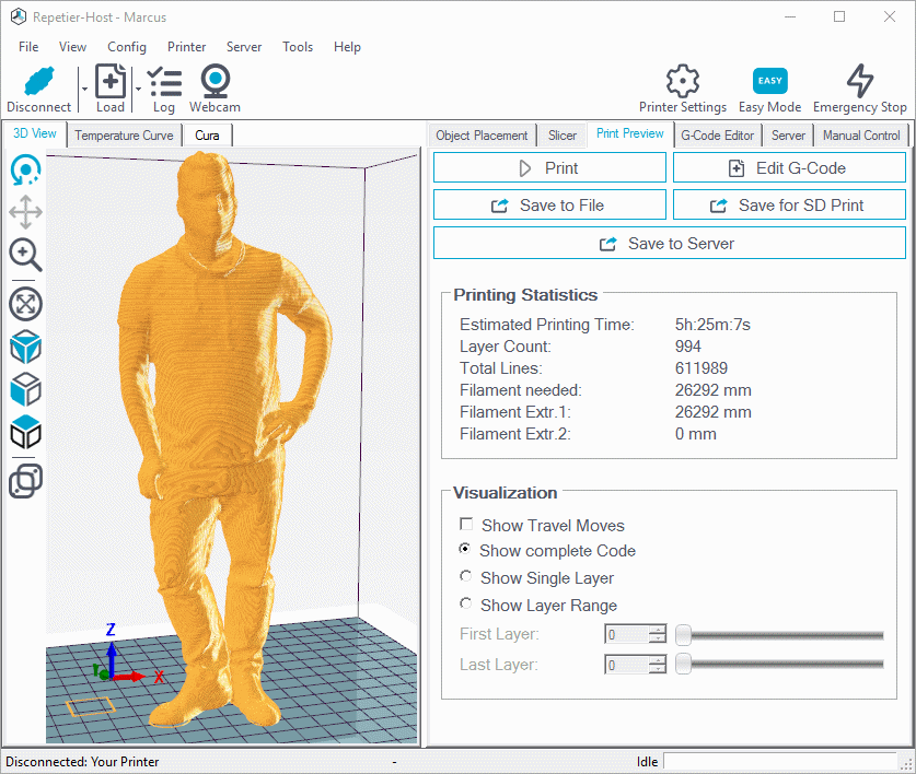 Editing the G Code for a 3D printer