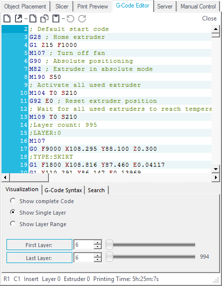 setting print speed and fan manually in repetrel Gcode 