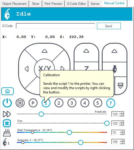 setting print speed and fan manually in repetrel Gcode 