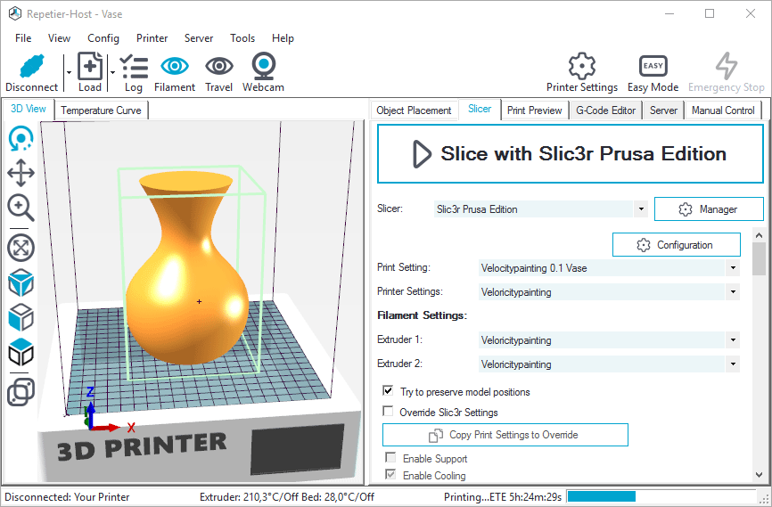 setting print speed and fan manually in repetrel Gcode 